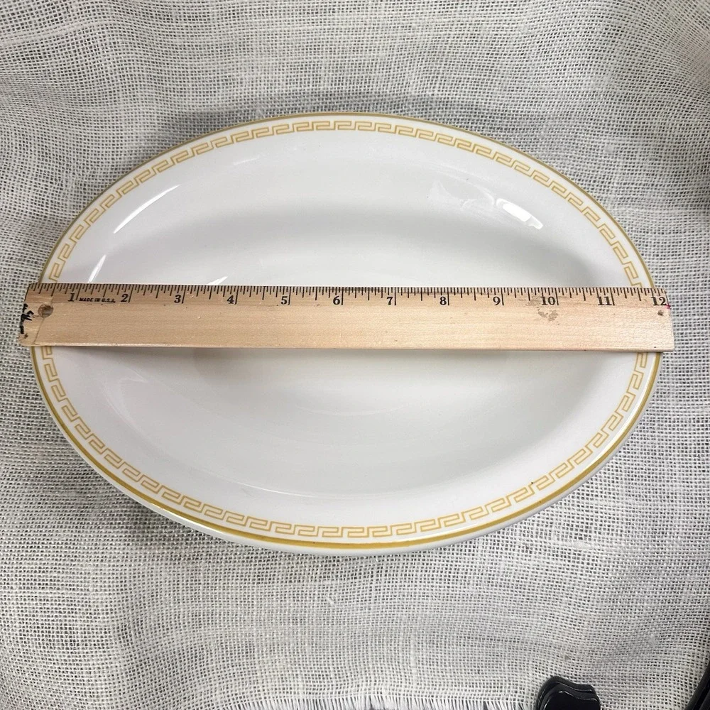 Homer Laughlin Ivory China Gold Greek Key Oval Vegetable‎ Serving Bowl 12